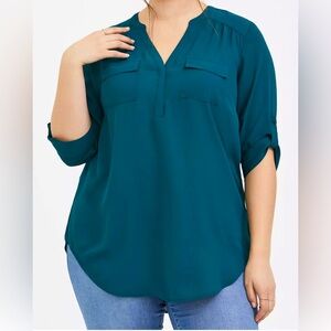 Torrid Harper Georgette Tunic, Teal/Turquoise, 3/4 Sleeve, Torrid Size 2
